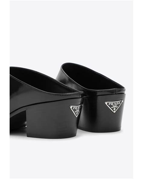 black prada mules|Prada leather logo mules 40.5.